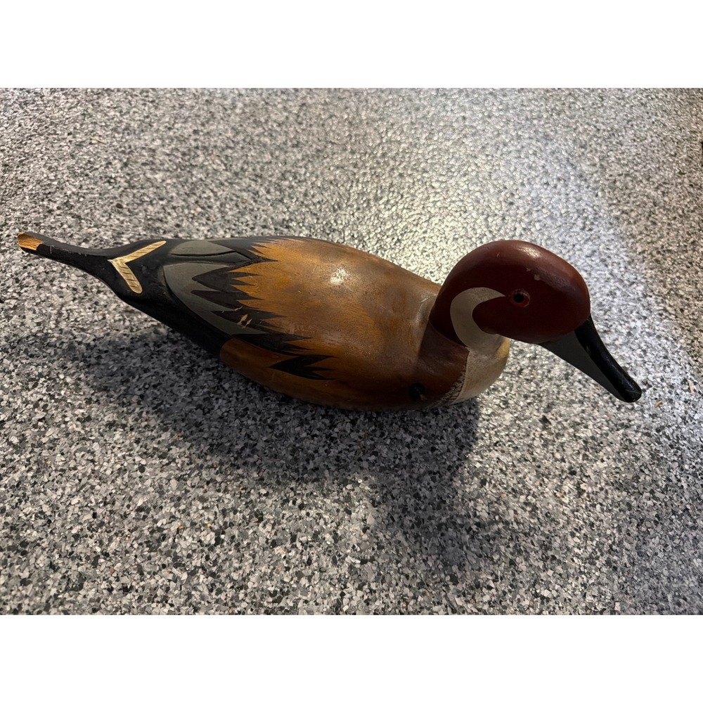 Vintage Hand Painted Wooden Pintail Duck Decoy 16 Inch Rustic Cabin Decor